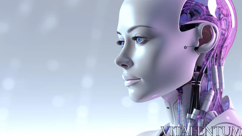 Beautiful Female Robot Portrait with Blue Eyes AI Image