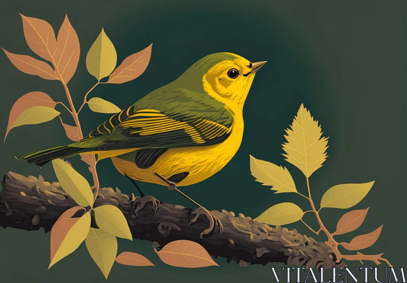 Captivating Illustration of a Yellow Bird in the Forest AI Image