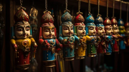 Colorful Wooden Puppets in Traditional Attire