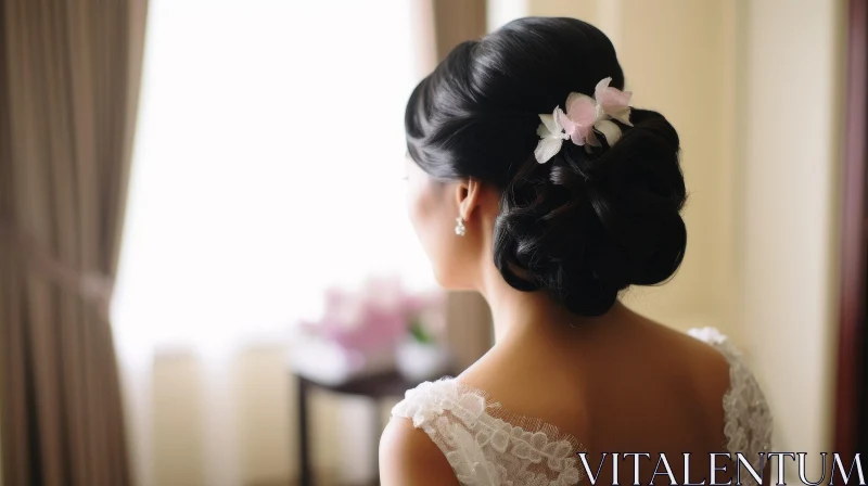 Elegant Bride with Beautiful Hairstyle by Window AI Image