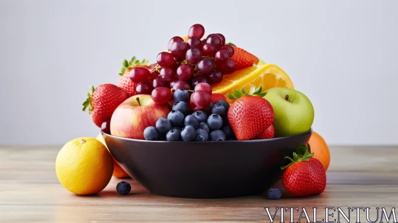 Fresh Fruits Bowl on Wooden Table AI Image