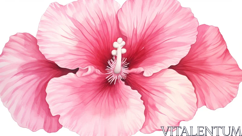 Pink Hibiscus Flower Watercolor Painting AI Image