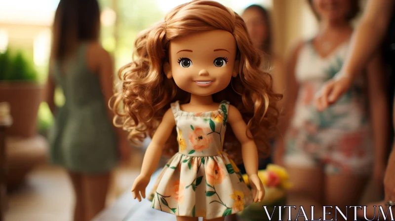Reddish-Brown Haired Doll in Floral Dress AI Image