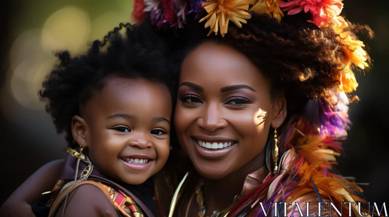 Beautiful Portrait of a Woman and Child Smiling AI Image