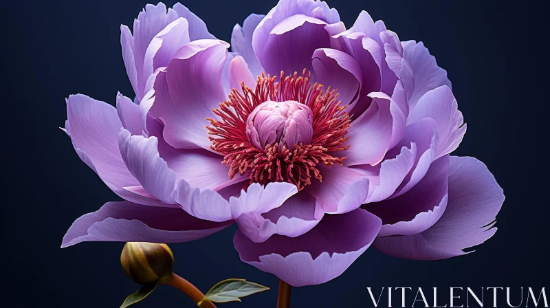 Exquisite Purple Peony Flower Bloom on Dark Blue Background AI Image