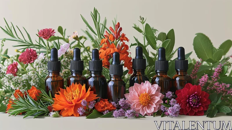 AI ART Floral Herbs and Essential Oils with Dropper Bottles