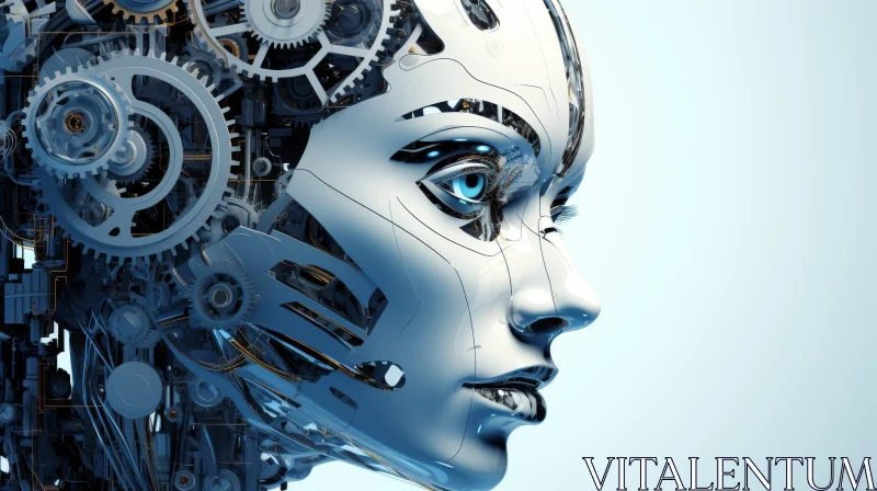 AI ART Futuristic Female Robot Head 3D Rendering
