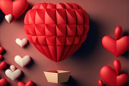 Romantic Valentine's Day Wallpaper with Hot Air Balloon and 3D Hearts