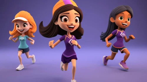 Animated Running Girls in Sporty Clothes
