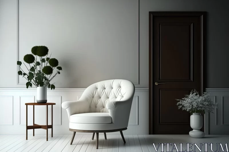 Captivating 3D Rendered Portrait of a White Armchair in an Empty Hallway AI Image