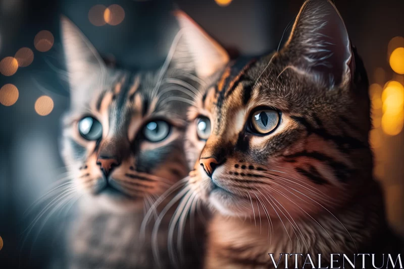 Captivating Tabby Cats Gazing at Enchanting Lights | 8k Resolution AI Image