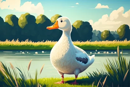 Charming Duck Illustration Standing by Open Water