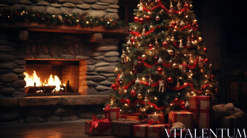 Festive Christmas Tree in Cozy Living Room AI Image
