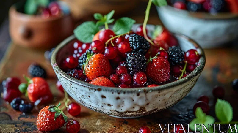 Juicy Berries in Ceramic Bowl - Freshness Captured AI Image