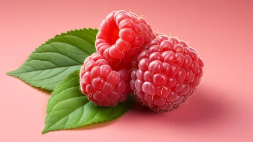 Ripe Red Raspberries on Pink Background