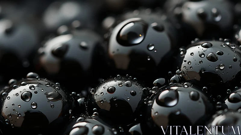 Enigmatic Black Spheres with Water Drops | 3D Rendering AI Image
