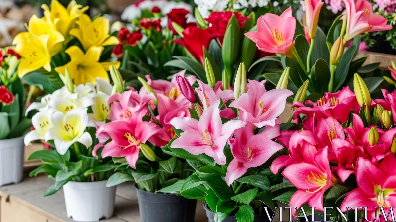 AI ART Exquisite Potted Lilies Display in Flower Shop
