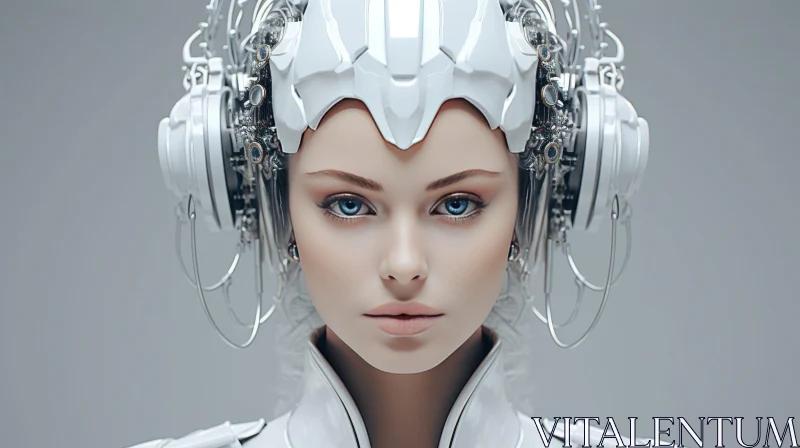 AI ART Futuristic Young Woman with Blue Eyes and Headphones
