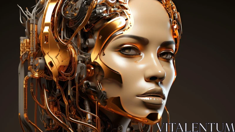 Golden Woman Portrait with Metallic Mask AI Image