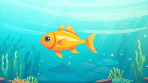 Graceful Goldfish Swimming in Serene Ocean