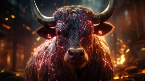 Intense Black Bull with Glowing Pink Veins