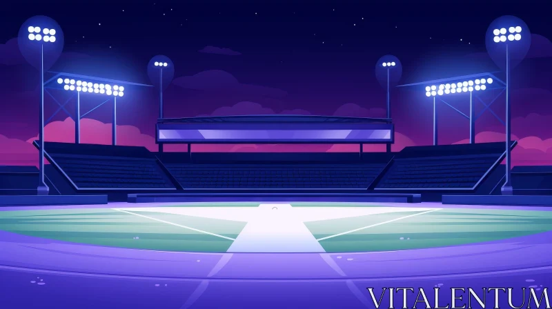 Night View of Empty Baseball Stadium AI Image