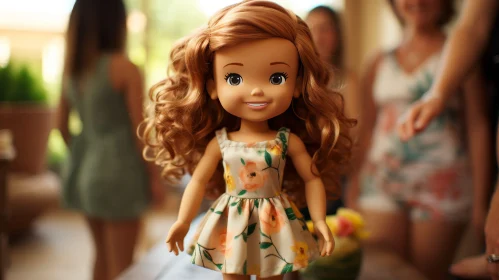 Reddish-Brown Haired Doll in Floral Dress