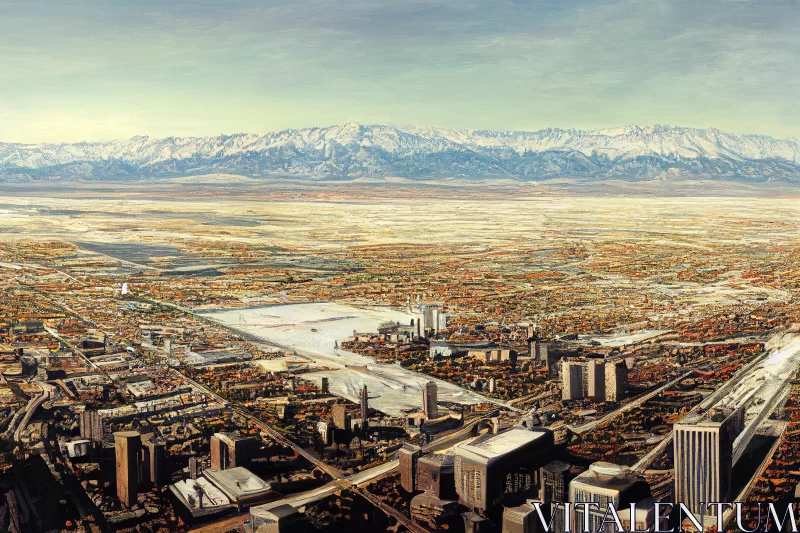 AI ART Cityscape Painting: Detailed and Realistic Representation of a Large City with Hills