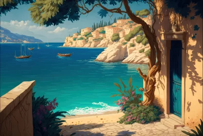 Coastal Scene Painting - Mediterranean-Inspired 2D Game Art