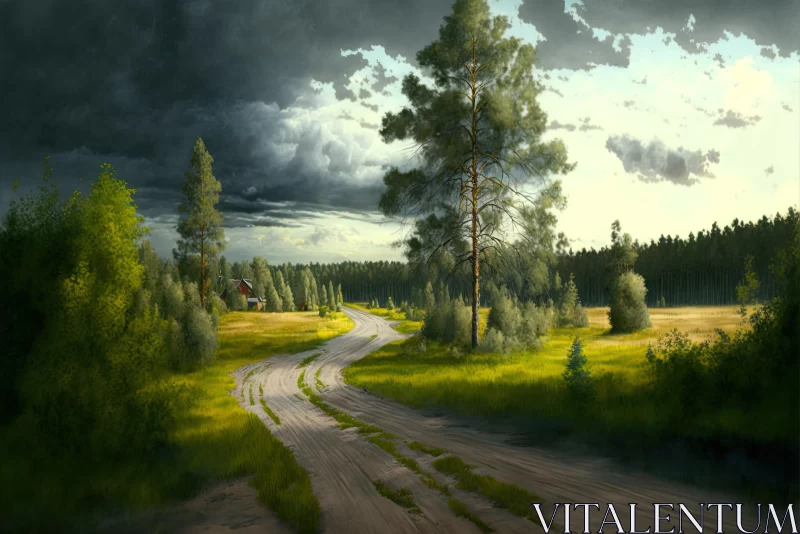 AI ART Enchanting Green Field with Trees: Realism Meets Fantasy