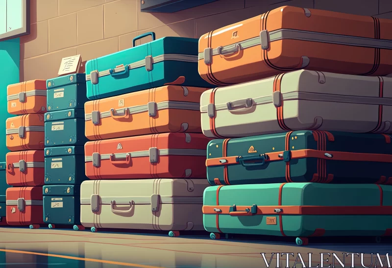 Playful Cartoon Suitcases on Wheels | Lyon School Inspired Art AI Image