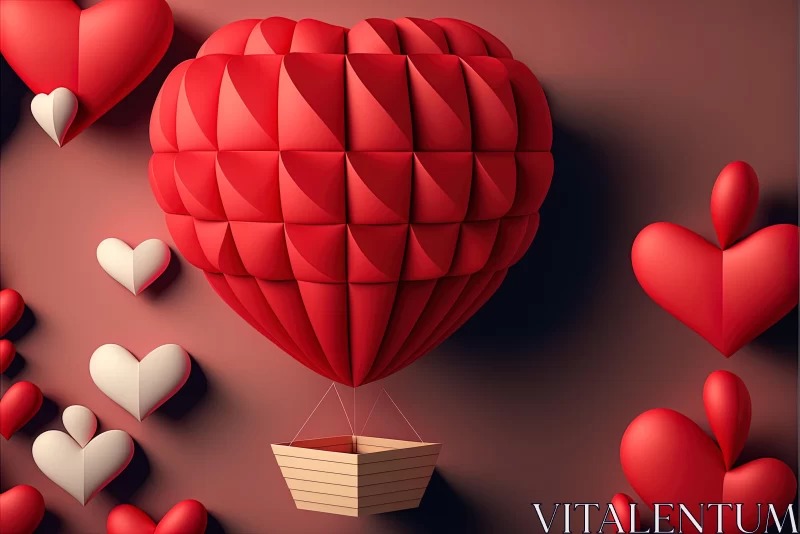 Romantic Valentine's Day Wallpaper with Hot Air Balloon and 3D Hearts AI Image