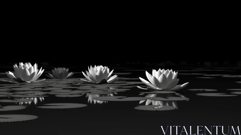 Tranquil Black and White Water Lilies Photo AI Image
