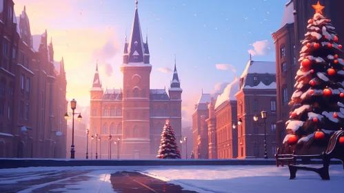 Winter Cityscape - Serene European Christmas Scene