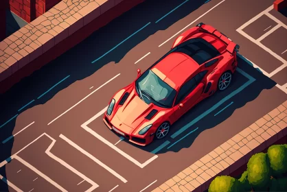 Captivating Red Sports Car in Isometric Style | Painterly Surfaces
