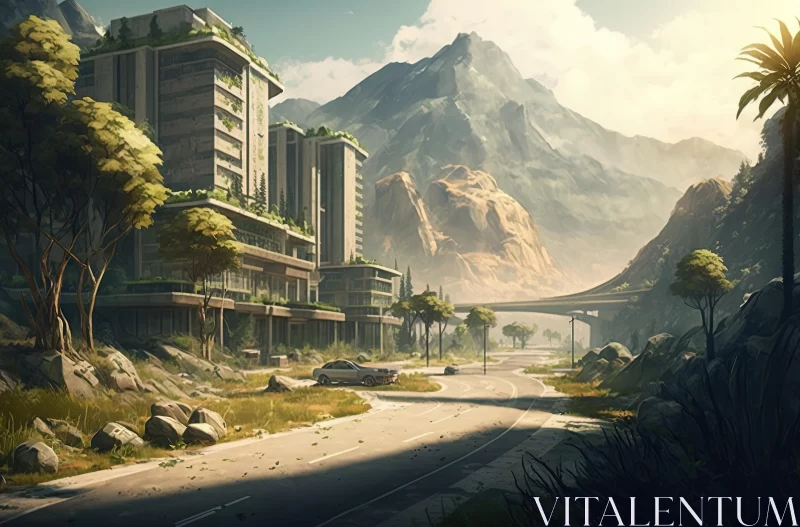 Deserted City in the Mountains: A Captivating Blend of Urban and Natural AI Image