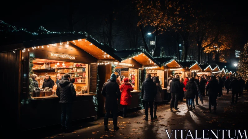 Festive Night Christmas Market in European City AI Image