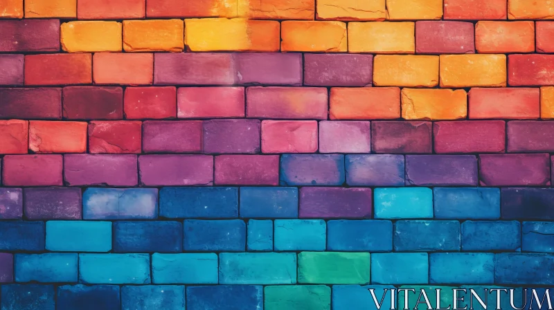 Rainbow Brick Wall - Colorful Geometric Pattern AI Image