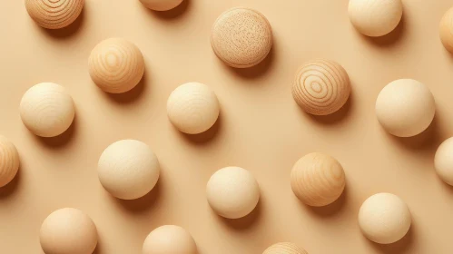 Realistic Wooden Spheres Pattern on Beige Background
