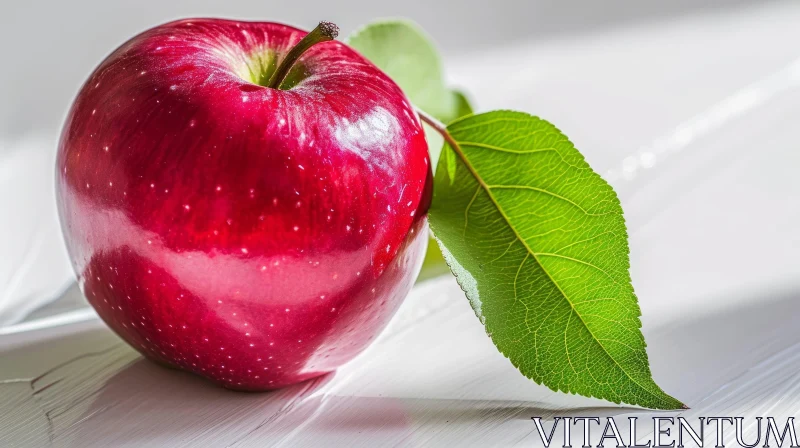 Red Apple with Green Leaf Photography AI Image