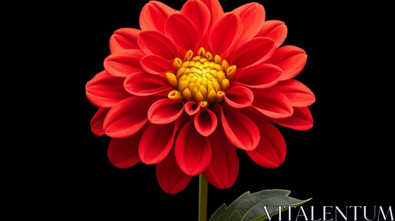 Red Dahlia Flower Close-up on Black Background AI Image