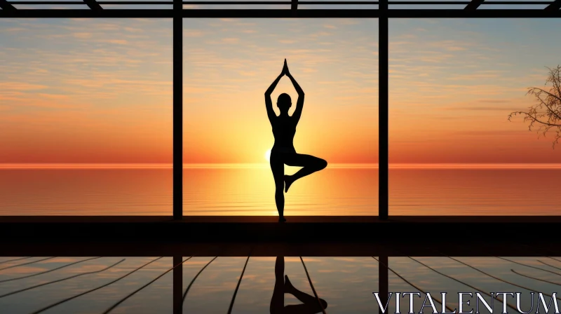 Sunset Yoga: Serene Woman Silhouette on Pier AI Image