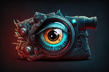 Visually Stunning Vintage Camera and Eye Mashup - Colorful Fantasy Realism