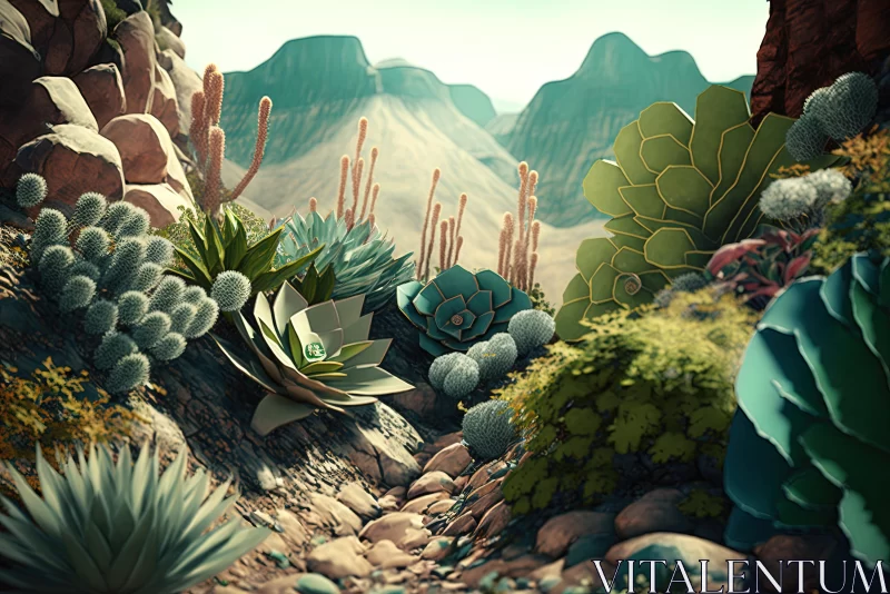 Whimsical Desert Scene with Plants and Rocks | Mesmerizing Colorscapes AI Image