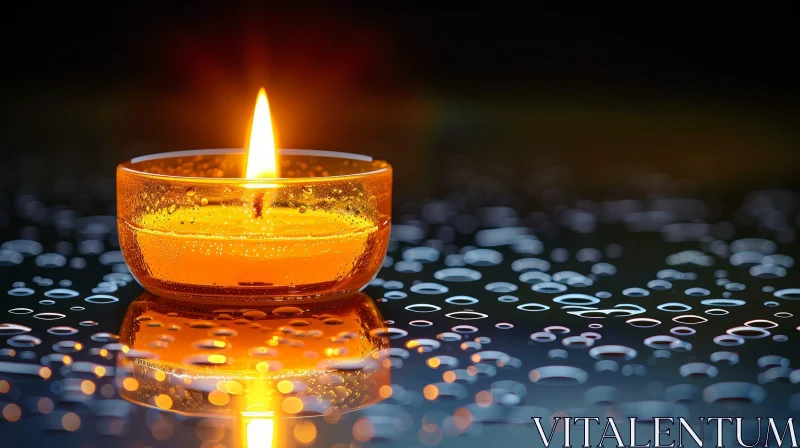 Brightly Burning Candle in Glass Holder AI Image