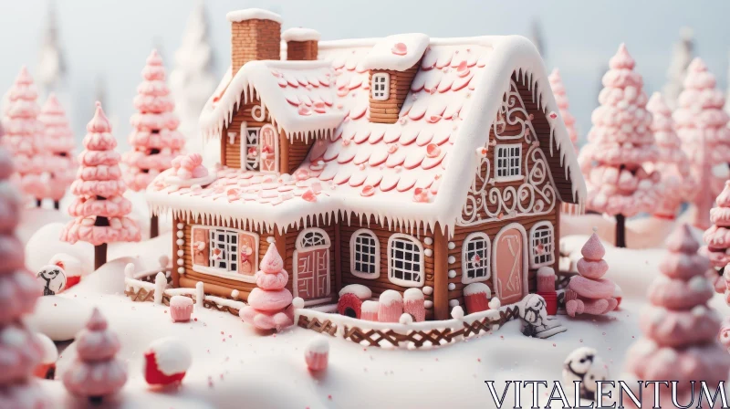 Enchanting Gingerbread House in Winter Wonderland AI Image