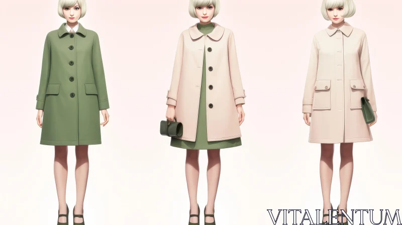 AI ART Fashion Model in Green Coat - Stylish Photo