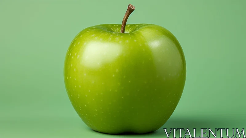Green Apple with Brown Stem - Close-up Photo AI Image