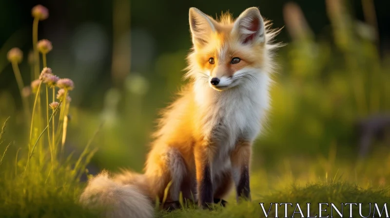 Majestic Red Fox Portrait in Green Field AI Image