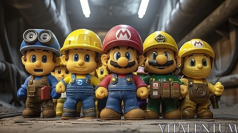 Mario Bros Characters in Construction Worker Outfits AI Image